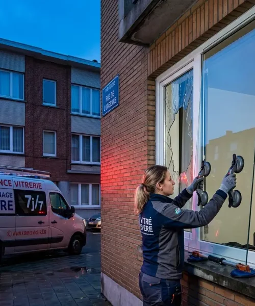 Dépannage d'urgence vitrier sur fenêtre en PVC après un bris de verre à 1140 Evere