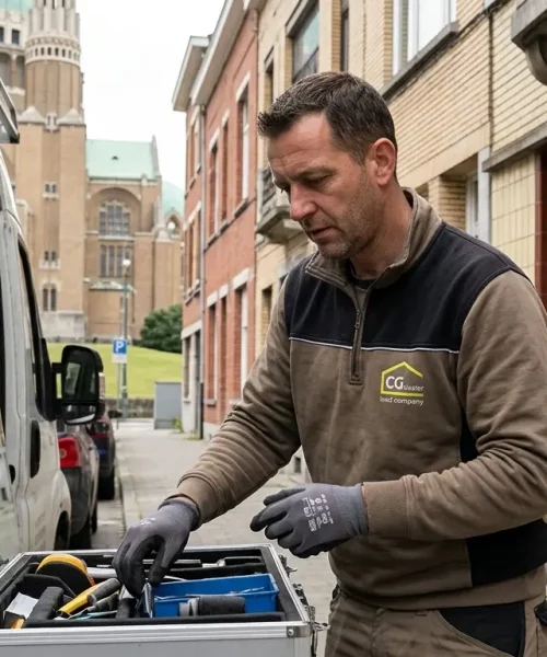Expert vitrier local à Koekelberg prêt pour une intervention de remplacement de double vitrage.