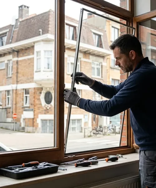 Remplacement de double vitrage et réparation de quincaillerie de fenêtre à Berchem-Sainte-Agathe